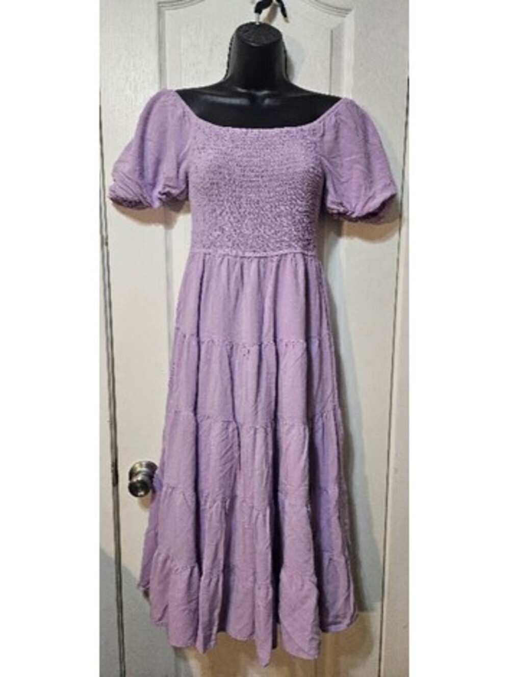 Zesica Smocked Midi Dress Small Lavender Cottagecore Romantic Chic
